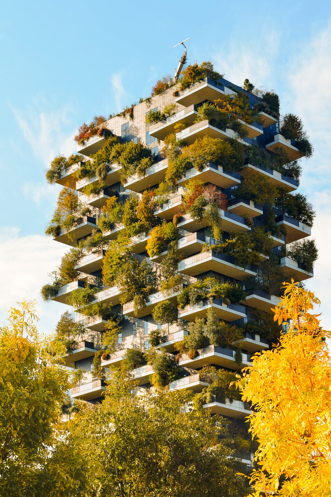 Milan's tree-covered Bosco Verticale residential towers.