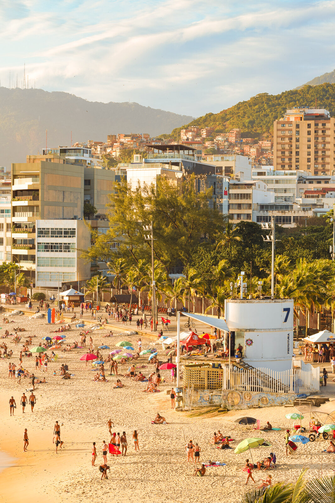 Mediterranean coastal town descending to the shoreline.